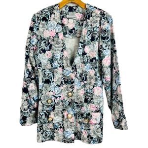 Vintage 90s Breakin’ Loose Navy Floral Tapestry Blazer